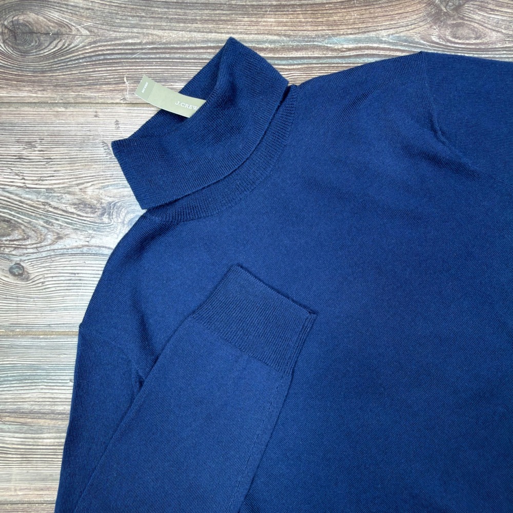 J.Crew Mens Size Large Turtleneck Sweater Navy Blue 100% Merino Wool CP609 NEW
